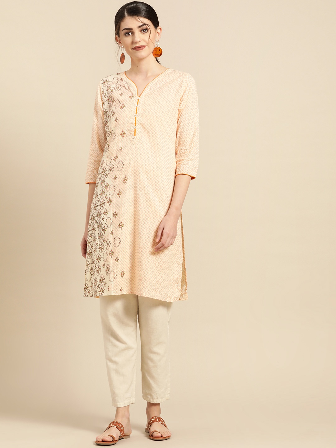 

IMARA Women Cream-Coloured Printed Straight Kurta