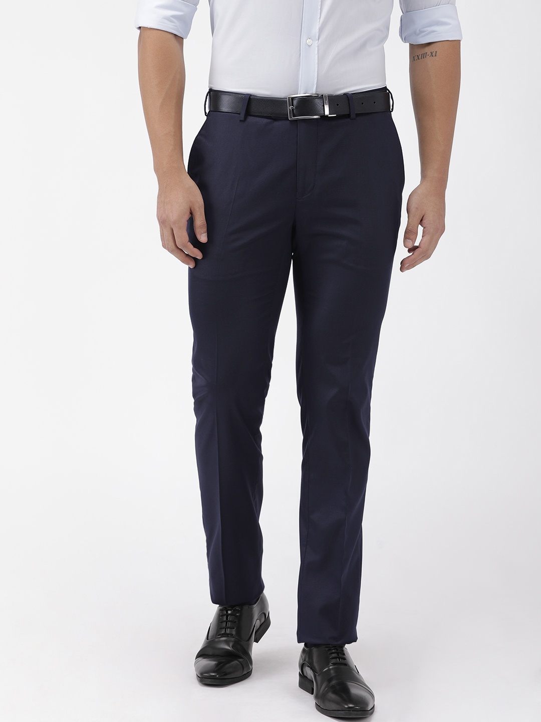 

Raymond Men Navy Blue Slim Fit Solid Formal Trousers