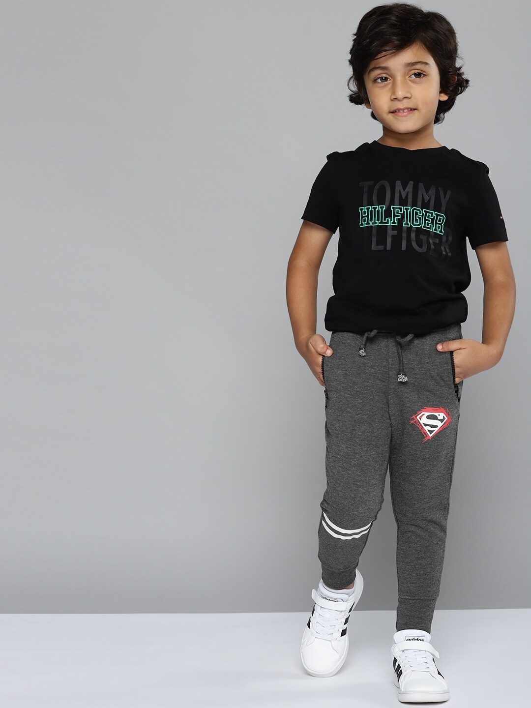 

YK Superman Boys Grey Solid Joggers with Printed Detail