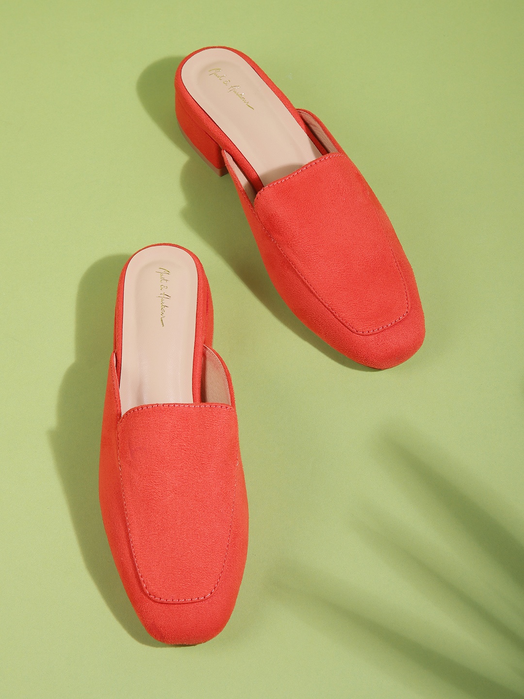 

Mast & Harbour Women Coral Orange Solid Heeled Mules