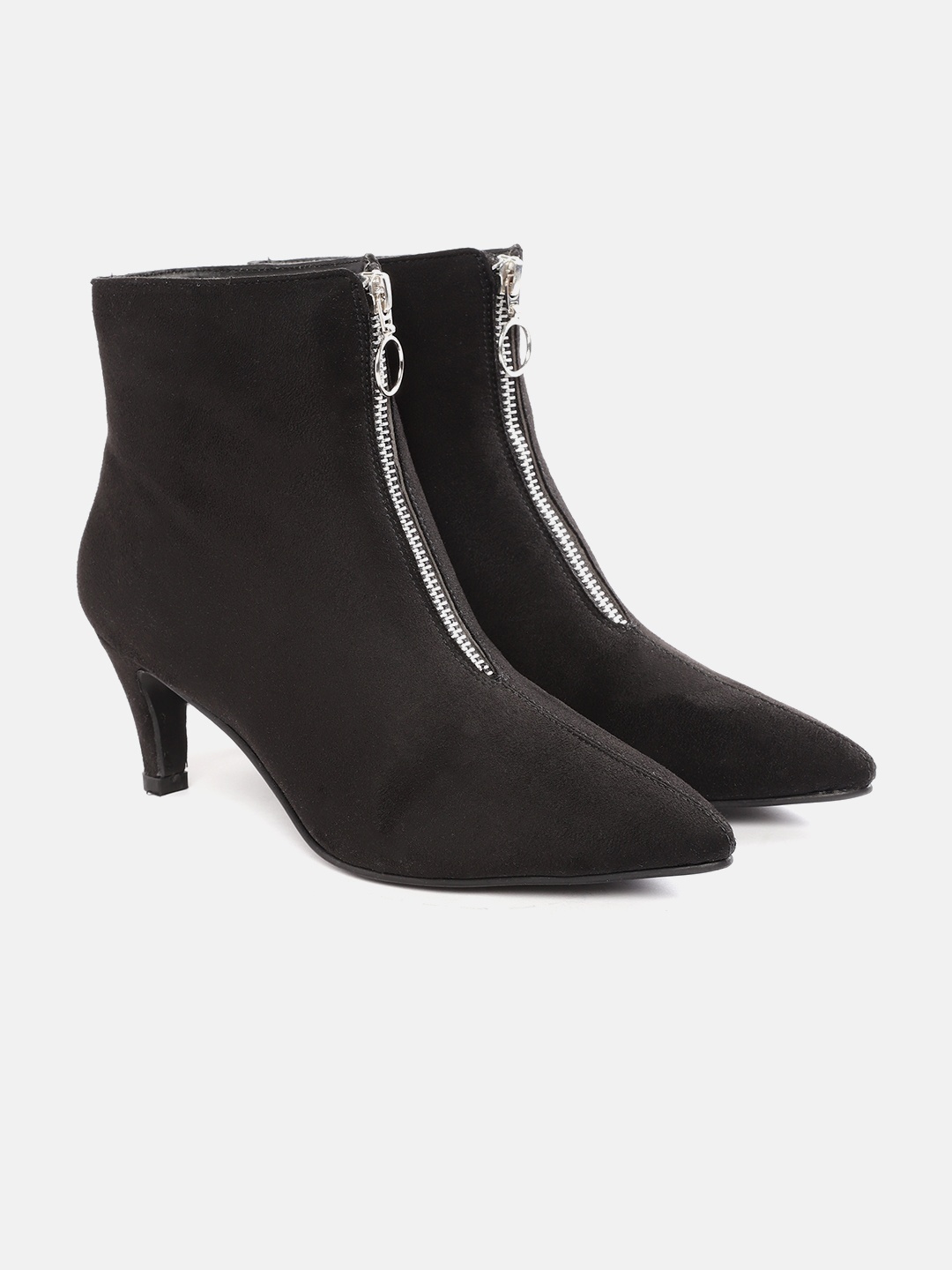 

DressBerry Women Black Solid Mid-Top Heeled Boots with Suede Finish