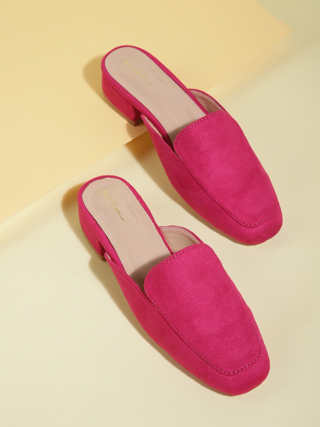 

Mast & Harbour Women Pink Solid Heeled Mules