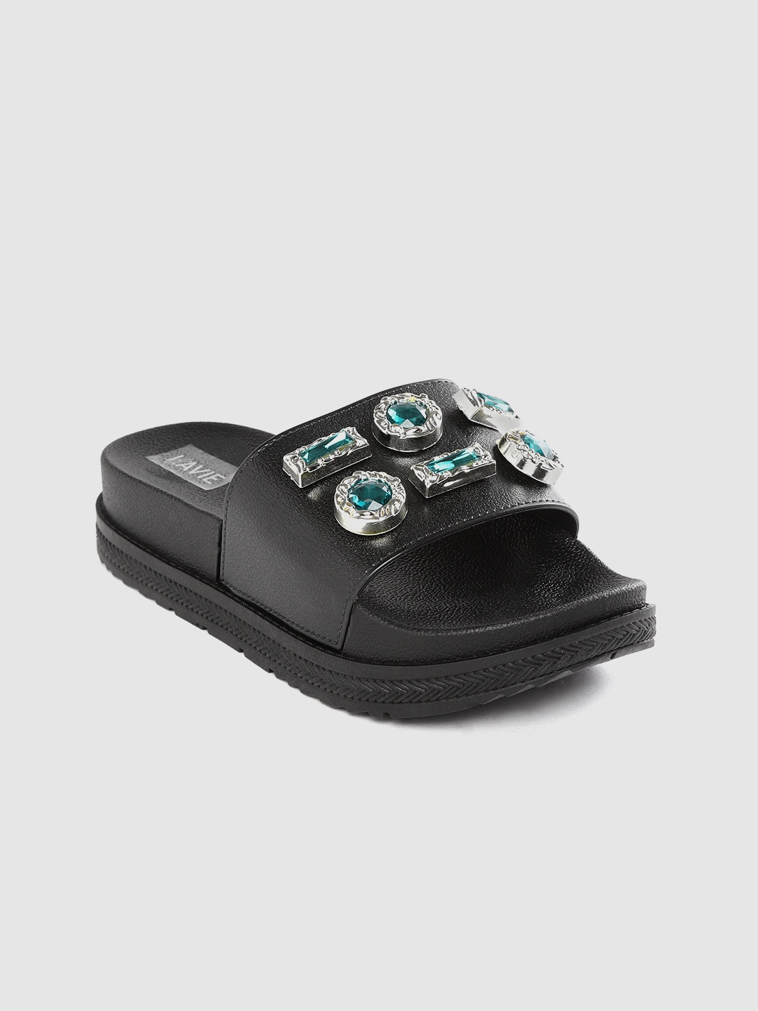 

Lavie Women Black & Green Embellished Flatform Heels