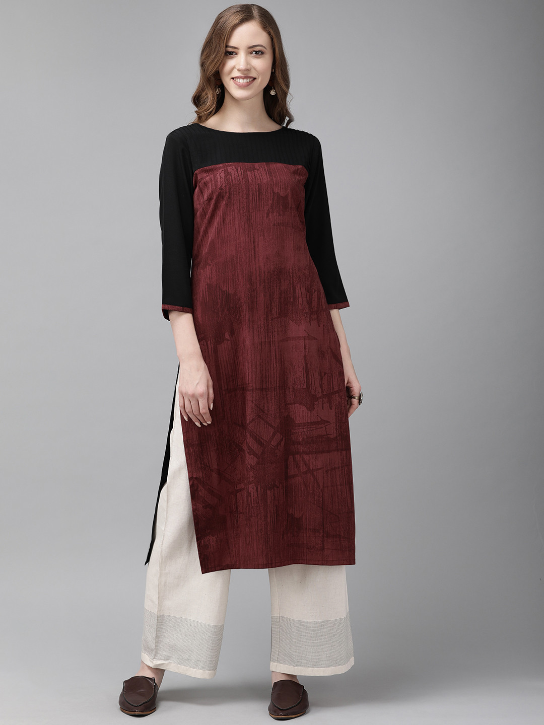 

Anouk Women Maroon Printed Straight Kurta