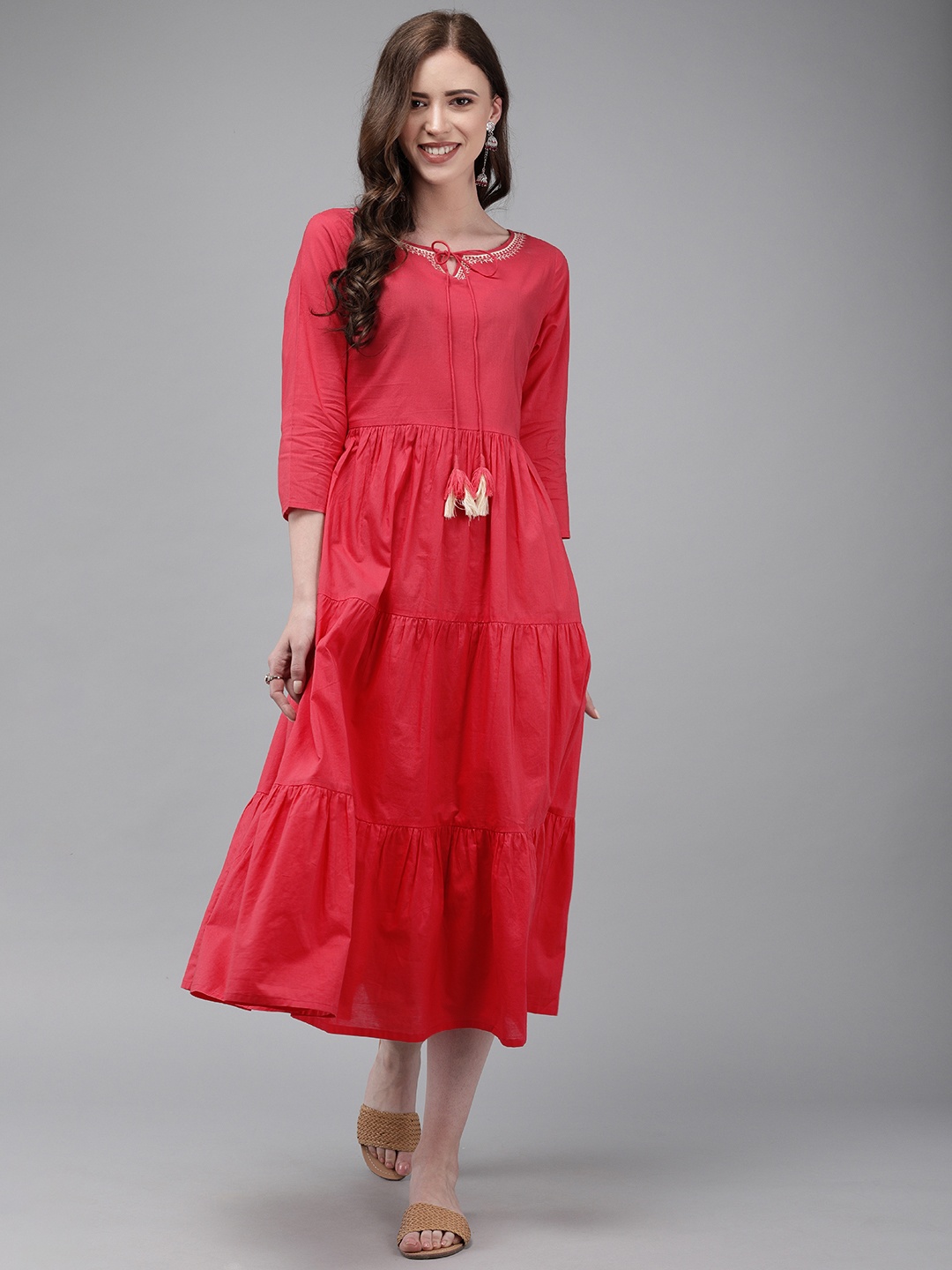 

Anouk Women Pink Solid Fit and Flare Dress