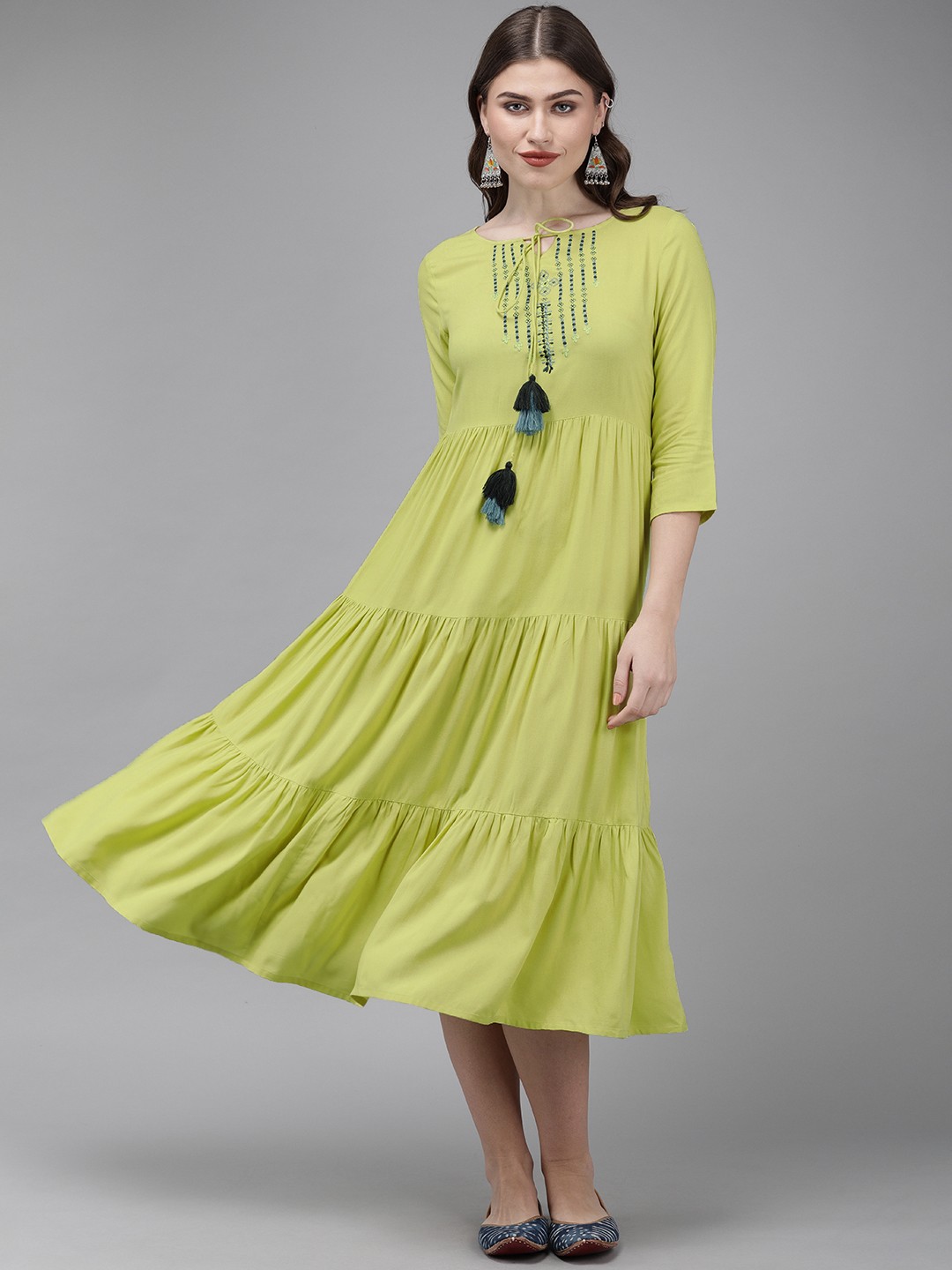 

Anouk Women Sea Green Solid Fit and Flare Dress