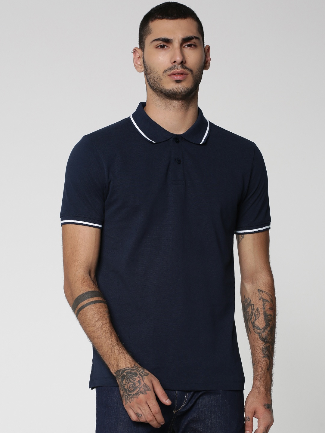

Jack & Jones Men Navy Blue Solid Polo Collar T-shirt