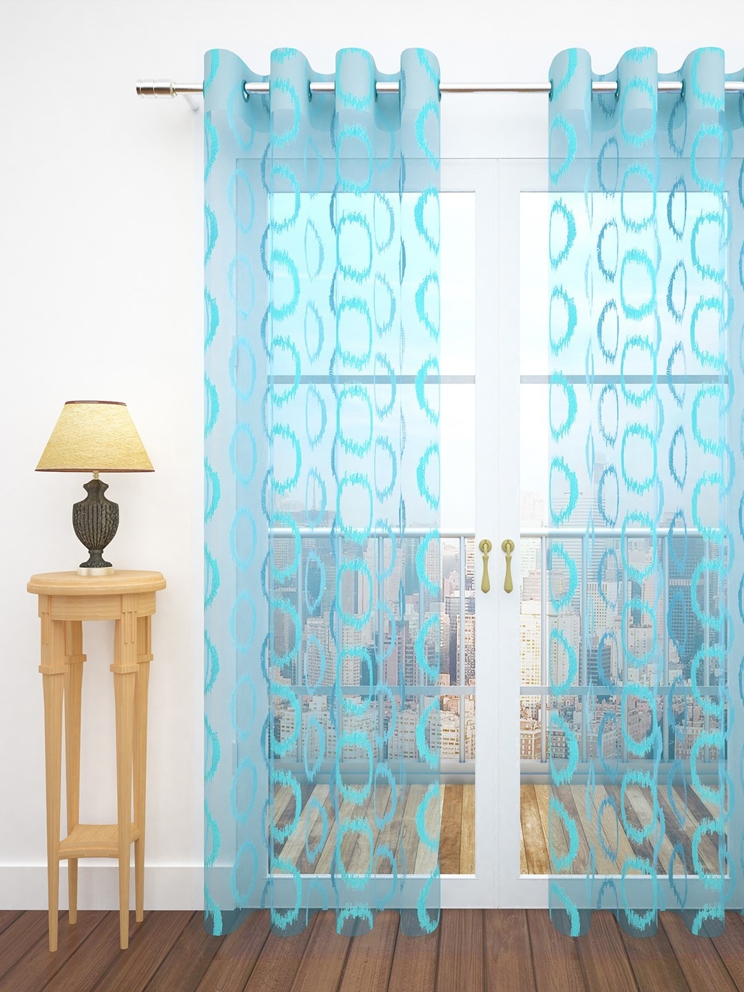 

Story@home Turquoise Blue Embroidered Tissue Imagica Collection Sheer Polyester Single Door Curtain