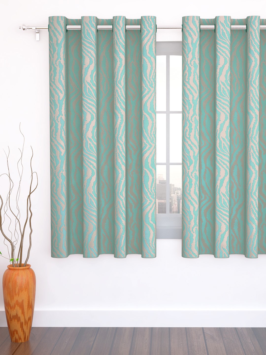 

Story@home Turquoise Blue Jacquard Textured Single Window Curtain