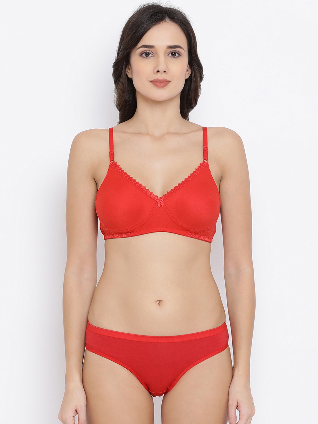 

Clovia Women Red Solid Non-Padded T-shirt Bra & Bikini Lingerie Set COMBBP91432B