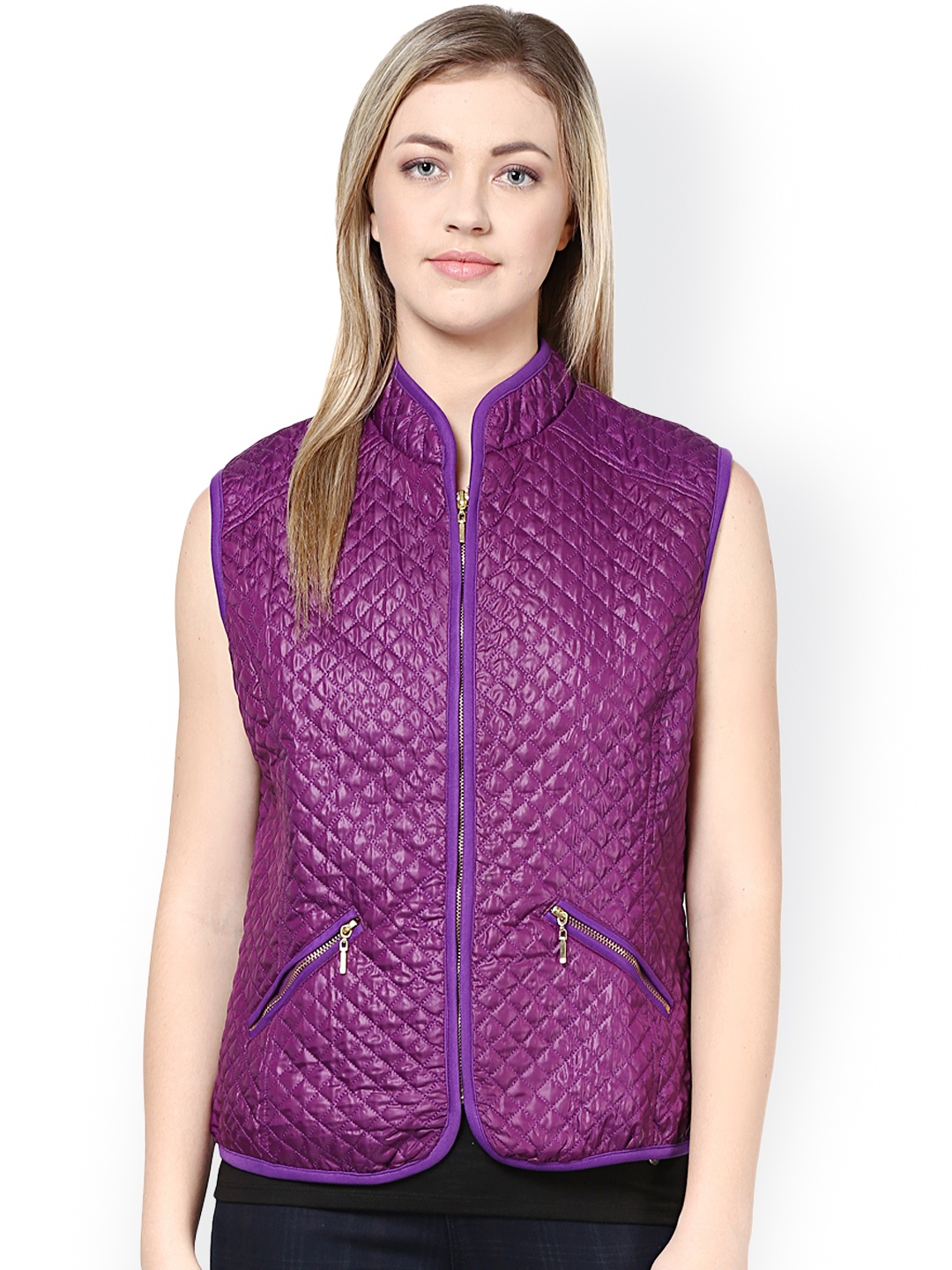 

Harpa Purple Quilted Sleeveless Jacket