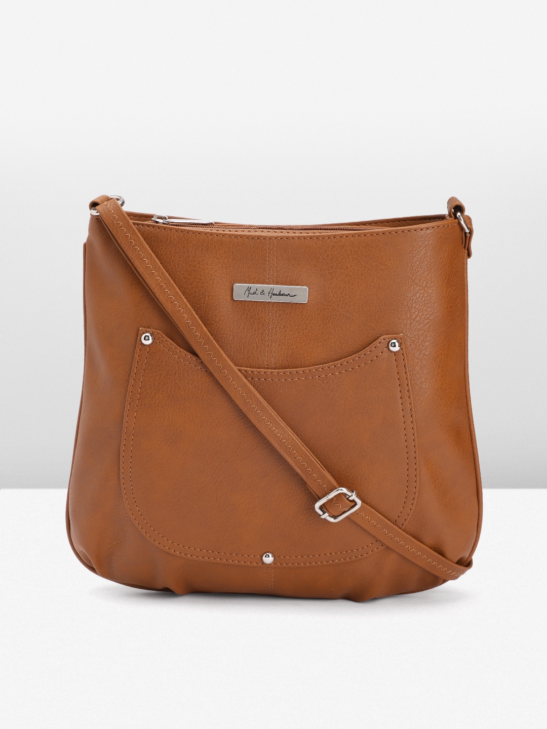 

Mast & Harbour Solid Regular Structured Sling Bag, Tan