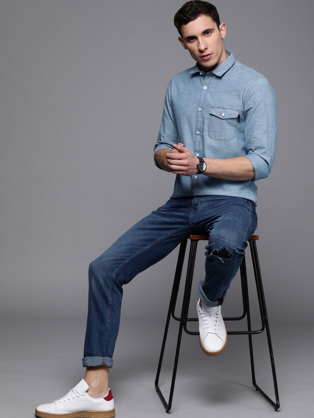

Louis Philippe Jeans Men Blue Super Slim Fit Solid Casual Denim Shirt