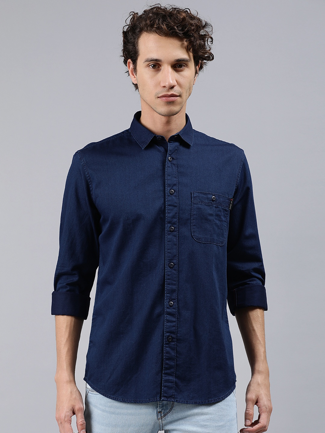 

Louis Philippe Jeans Men Navy Blue Super Slim Fit Solid Casual Shirt