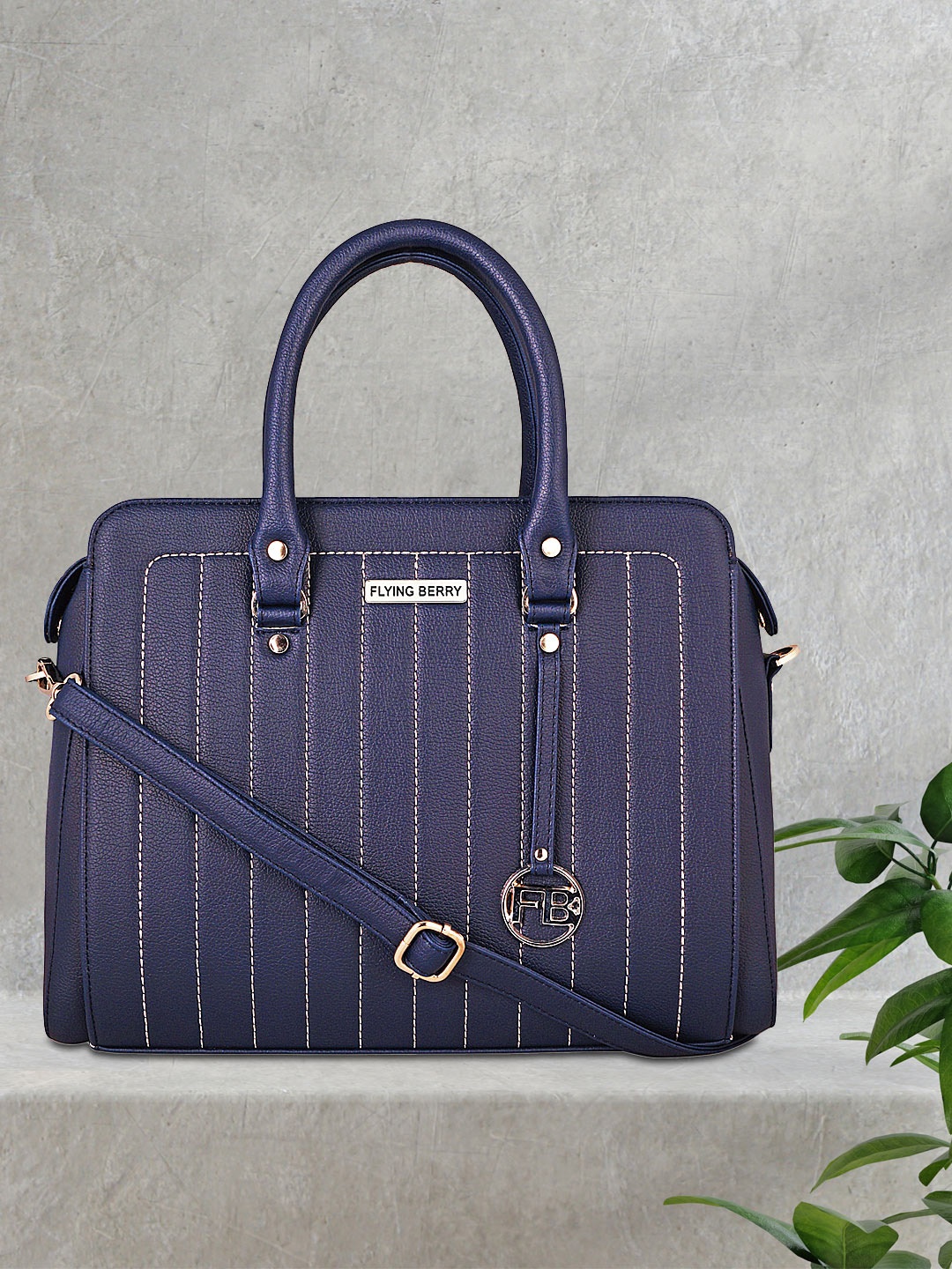 

FLYING BERRY Navy Blue Striped Handheld Bag