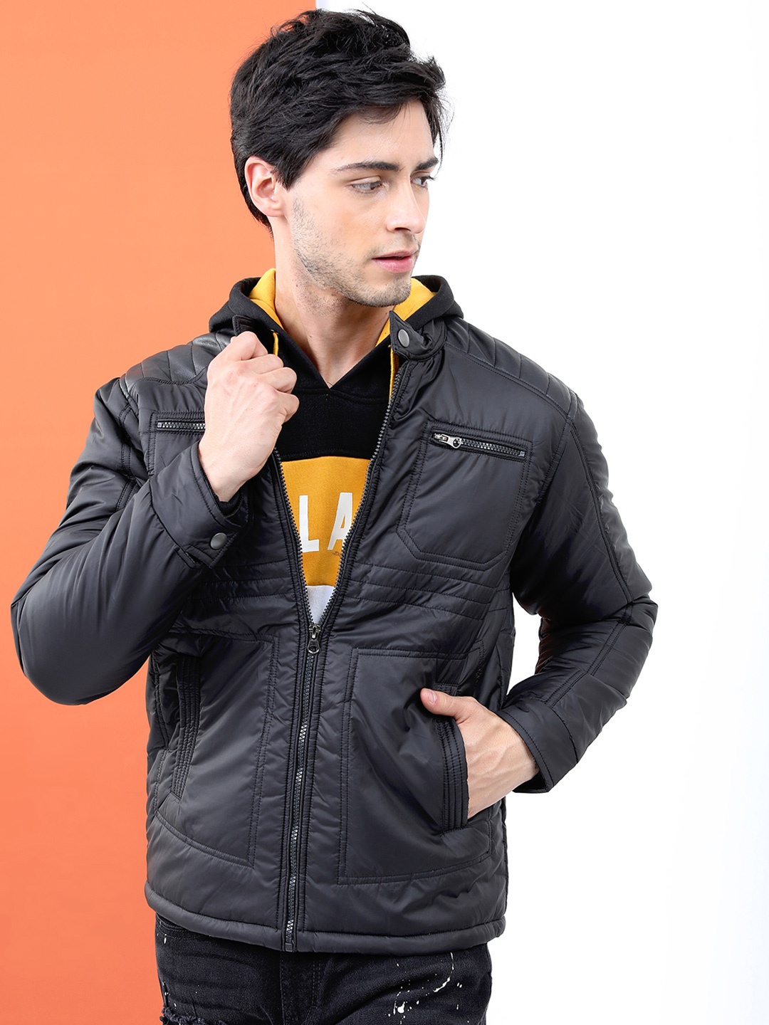 

LOCOMOTIVE Men Solid Puffer Jacket Jacket, Black