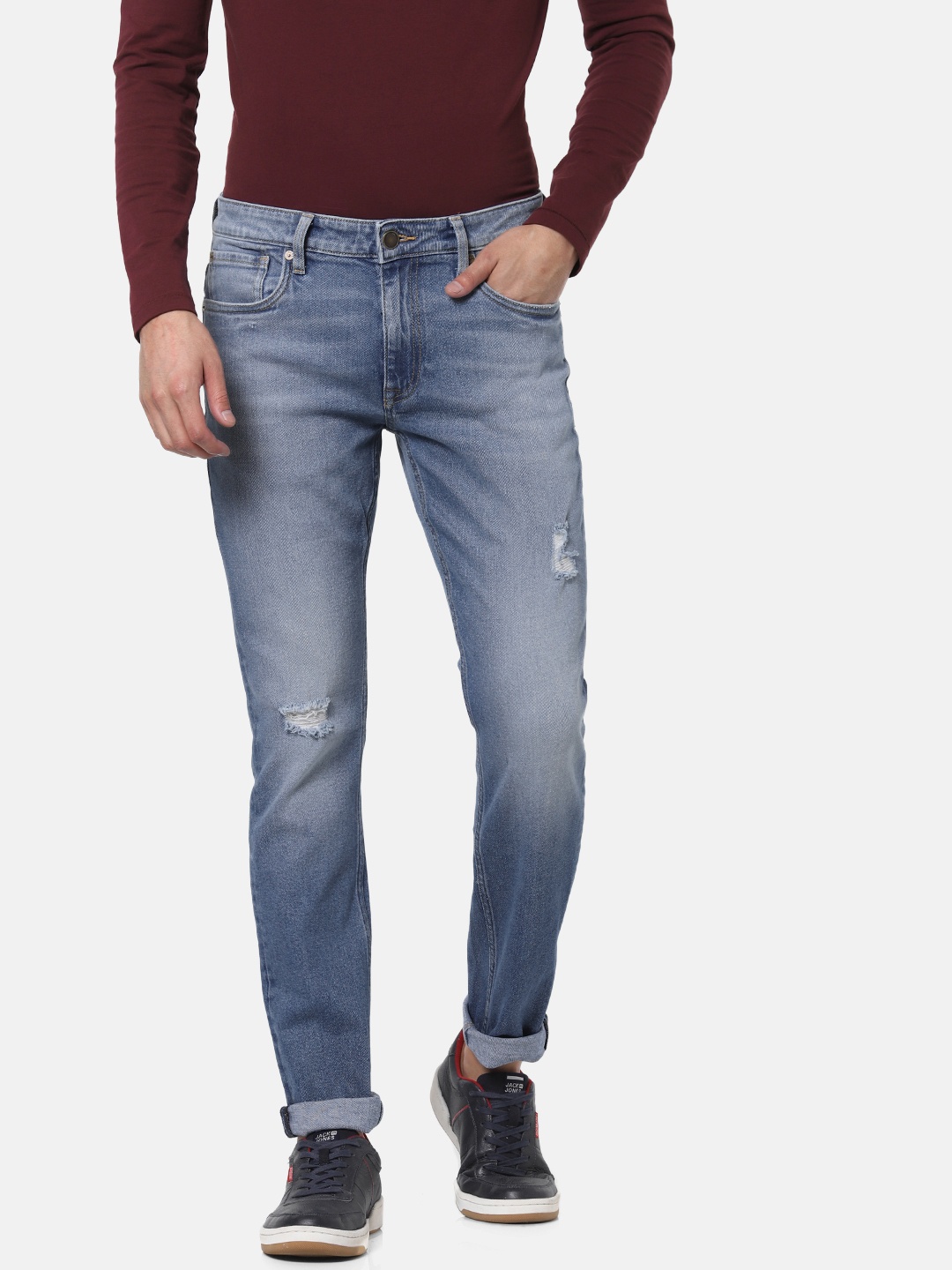 

Jack & Jones Men Blue Glenn Slim Fit Low-Rise Mildly Distressed Jeans