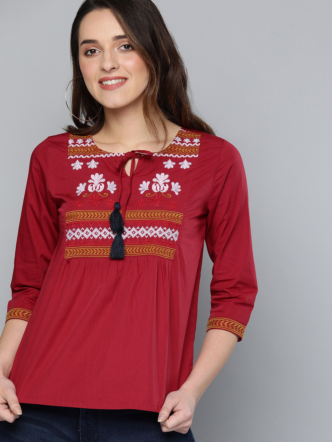 

HERE&NOW Women Red Embroidered Top