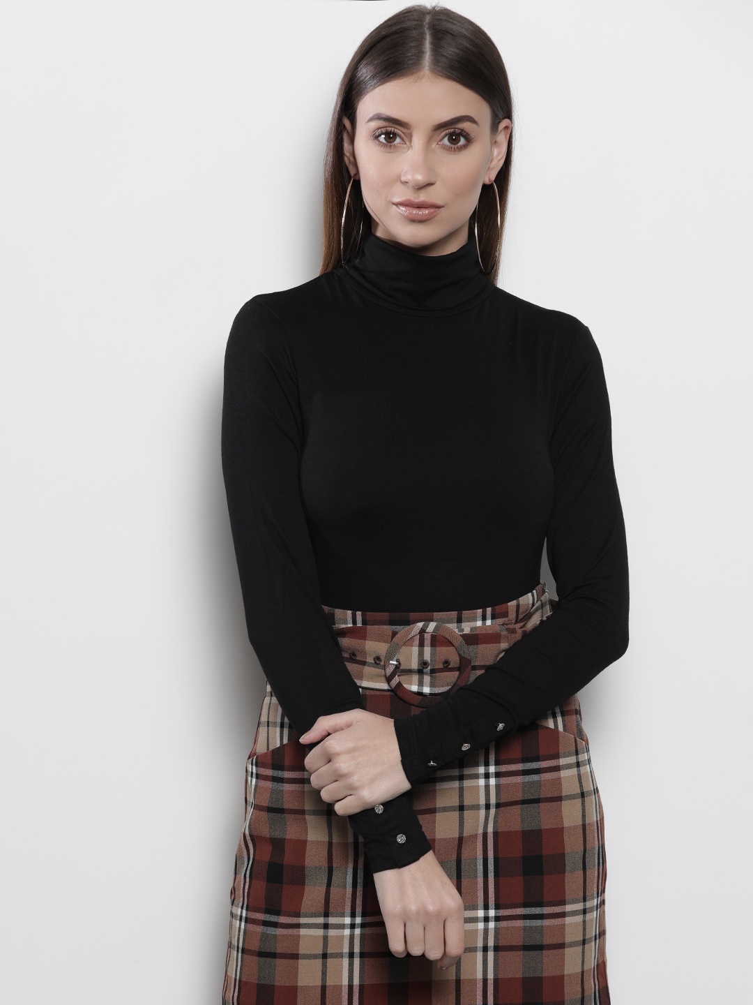 

DOROTHY PERKINS Women Black Solid Fitted Top