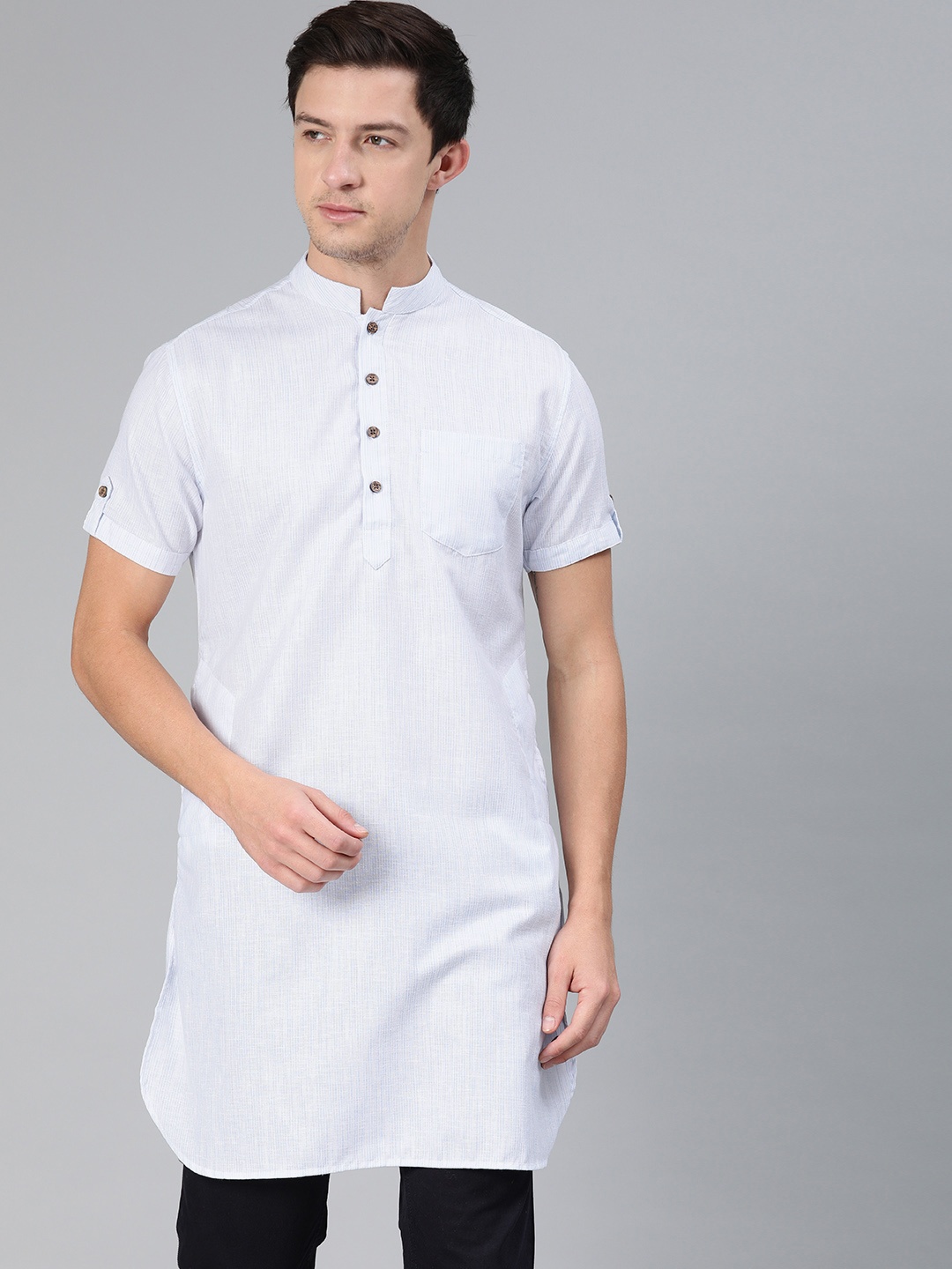 

Freehand Men Blue & White Striped Straight Kurta