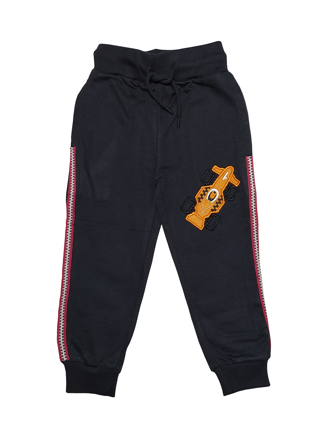 

KiddoPanti Boys Black & Red Solid Racing Car Applique Fleece Joggers