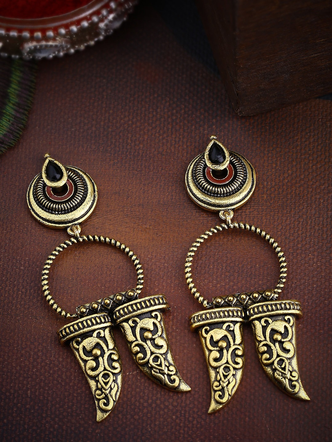 

Voylla Gold Plated Oxidised Quirky Drop Earrings