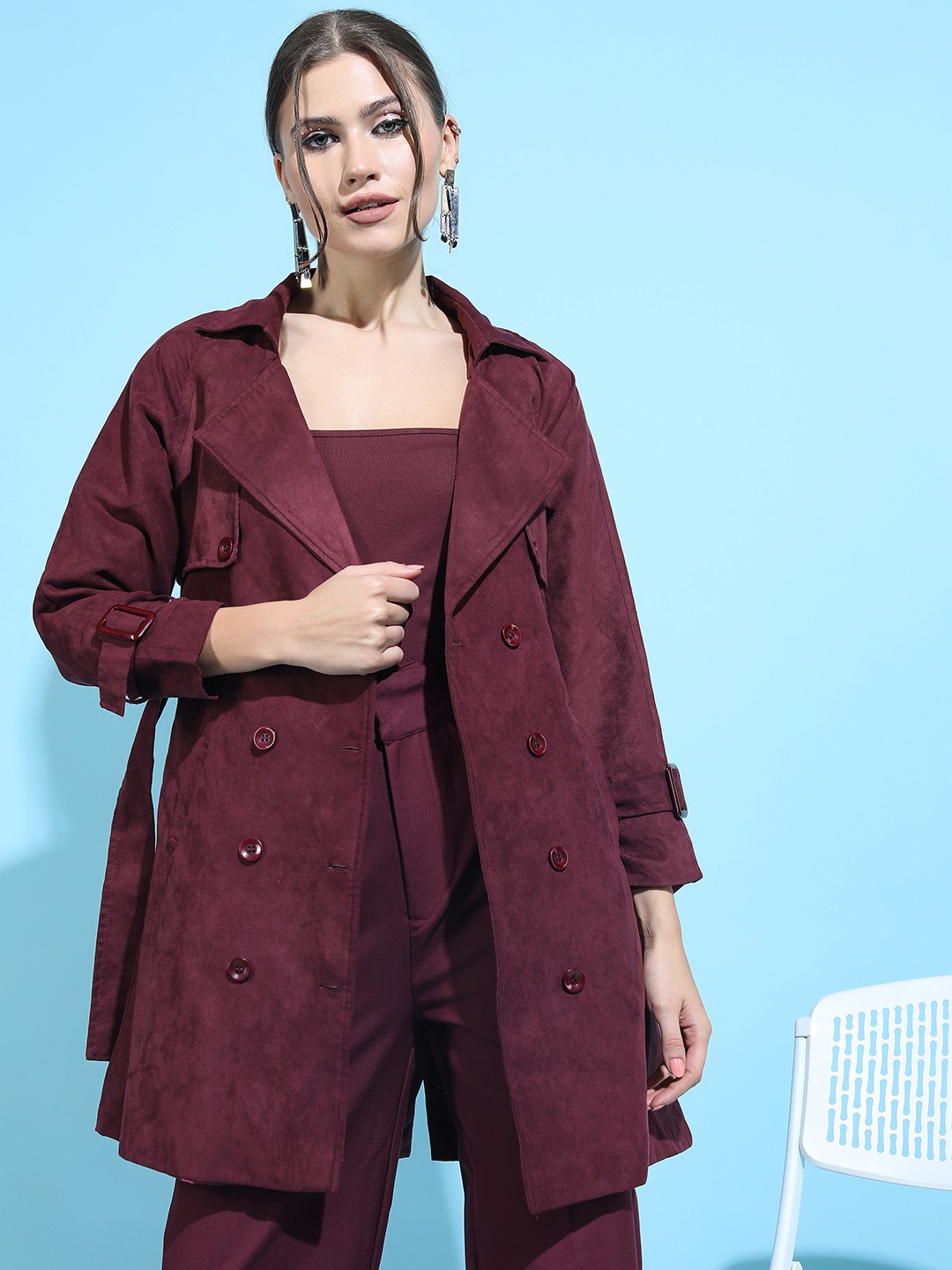 

Tokyo Talkies Women Maroon Solid Tailored Jacket