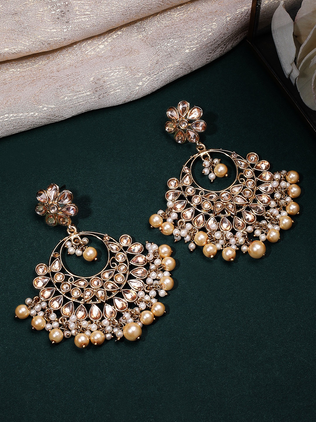 

Rubans Gold-Plated & Peach-Coloured Classic Drop Earrings