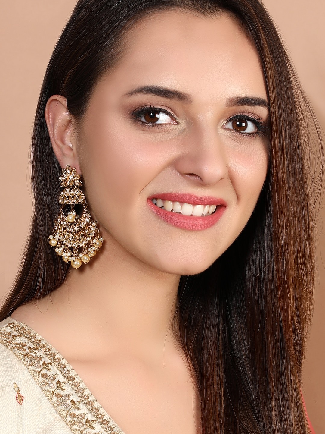 

Rubans Gold-Plated Kundan Stone Studded Classic Drop Earrings