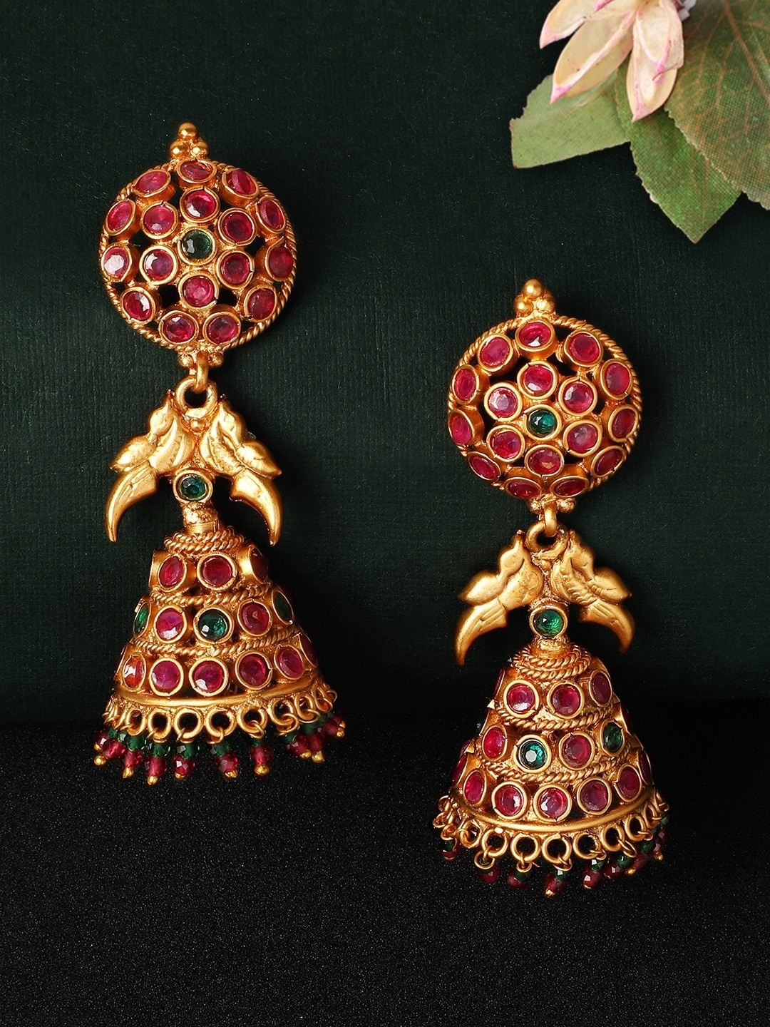 

Rubans Gold-Toned & Pink Dome Shaped Jhumkas