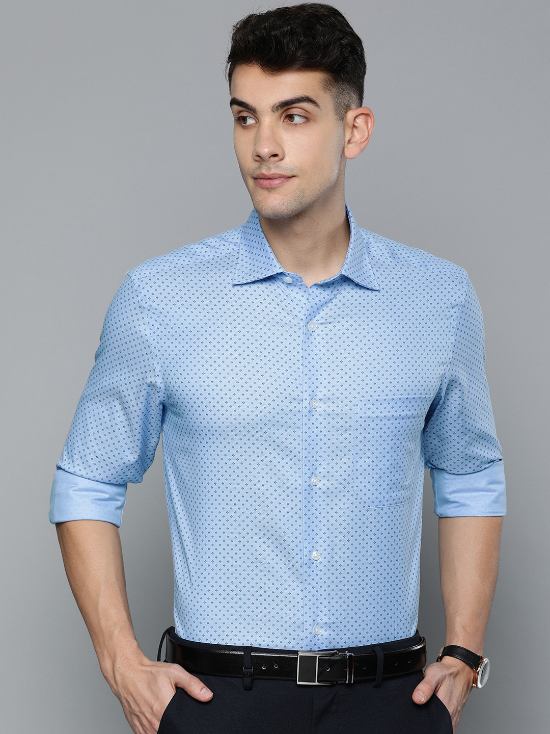 

Louis Philippe Men Blue Classic Fit Printed Formal Shirt