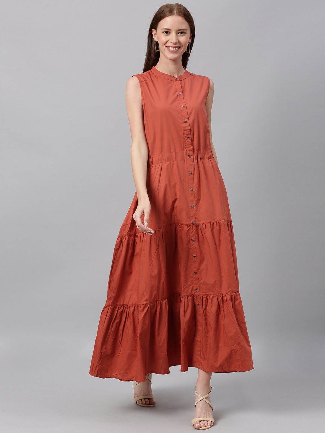 

HERE&NOW Women Rust Red Solid Maxi Dress