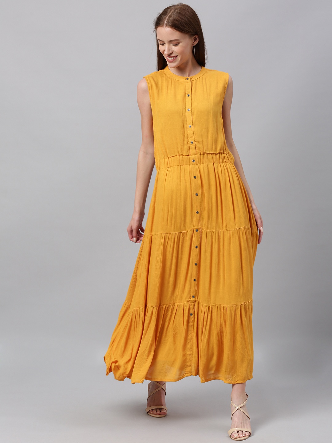 

HERE&NOW Women Mustard Yellow Solid Maxi Dress