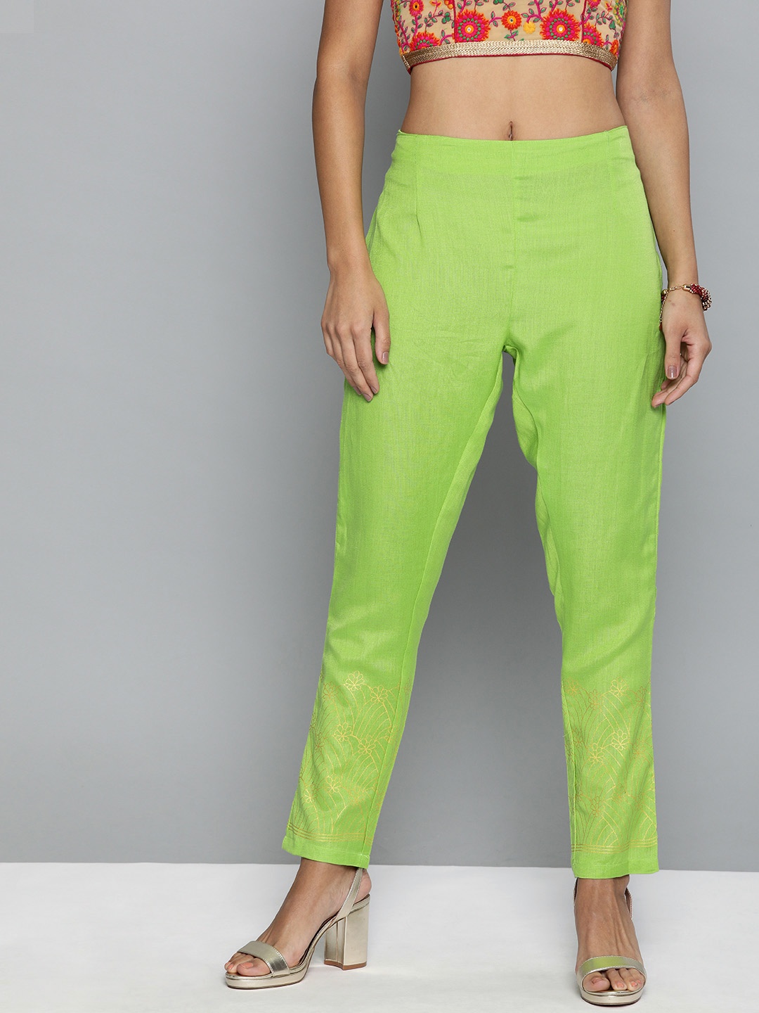 

HERE&NOW Women Lime Green Regular Fit Solid Trousers