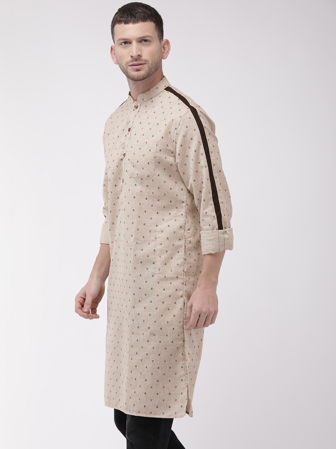 

The Indian Garage Co Men Cream-Coloured & Black Printed Straight Kurta