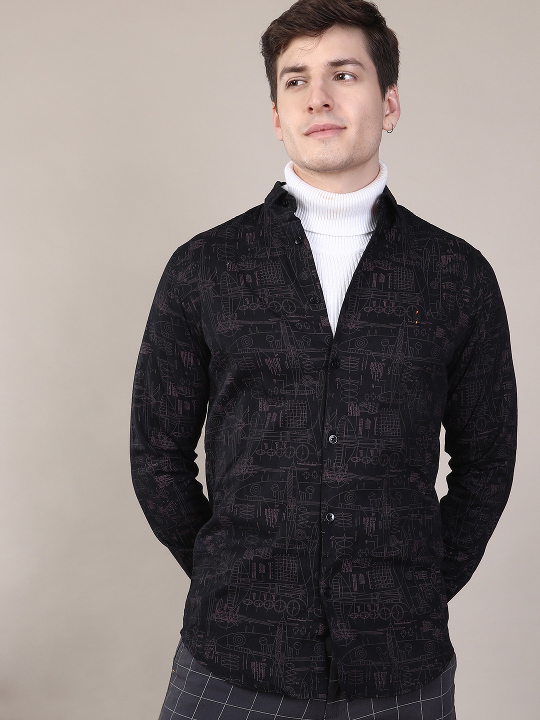 

The Indian Garage Co Men Black Slim Fit Printed Casual Shirt