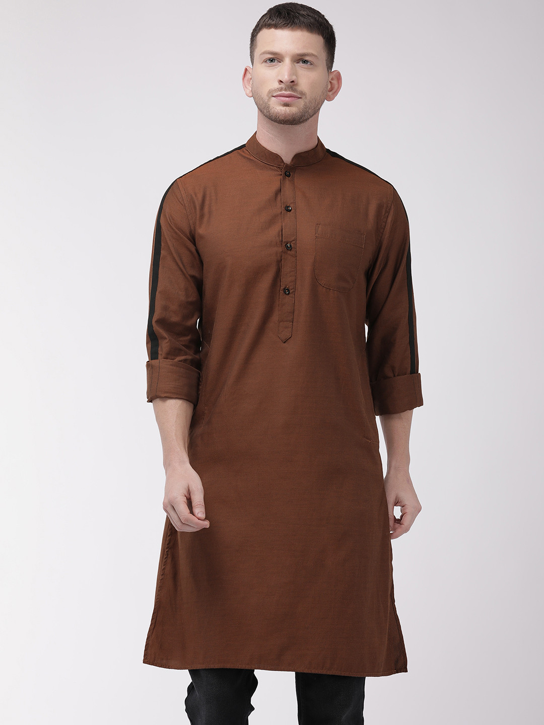 

The Indian Garage Co Men Rust Brown Solid Straight Kurta