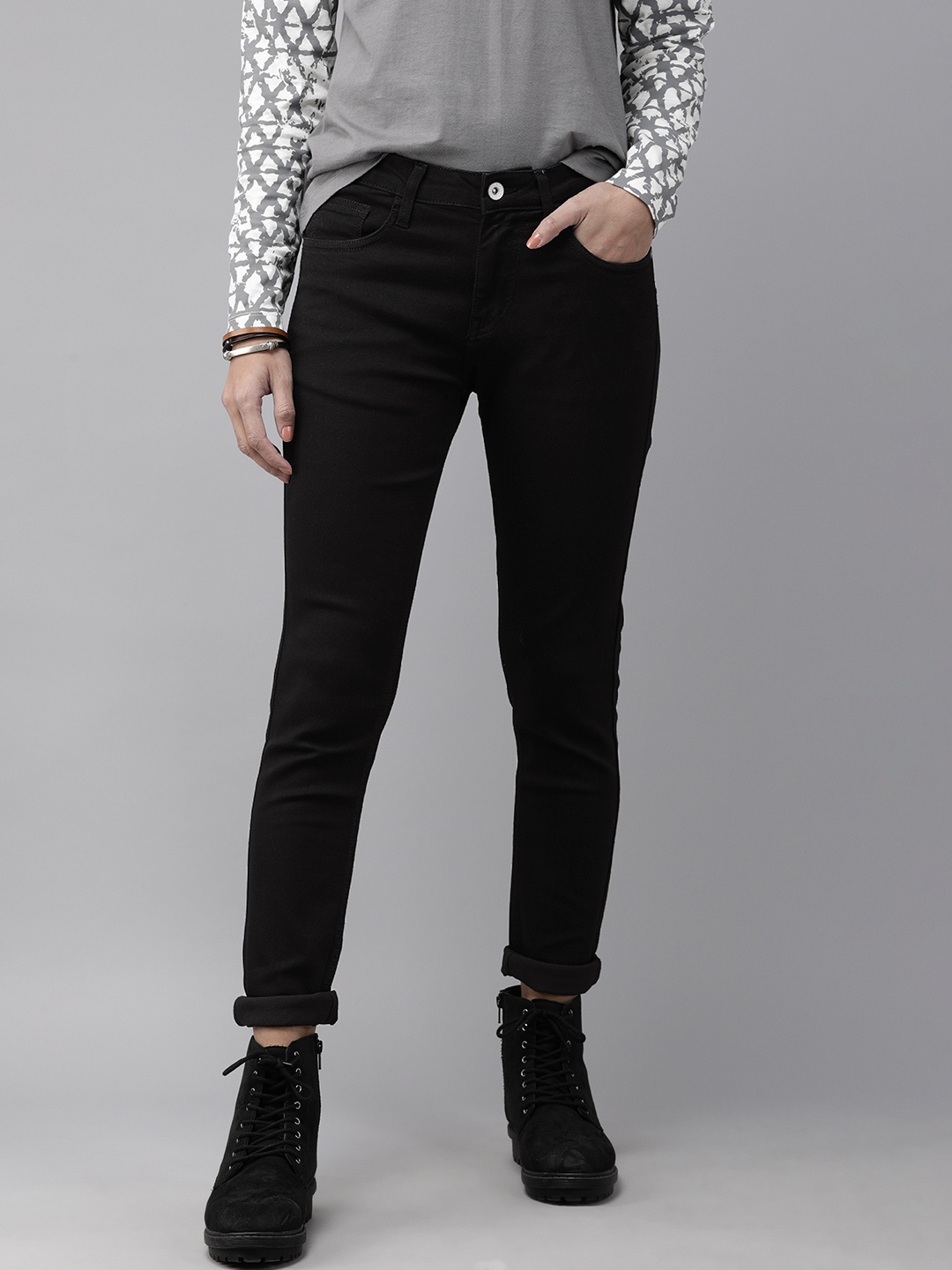 

Roadster Women Black Skinny Fit Mid-Rise Clean Look Stretchable Jeans