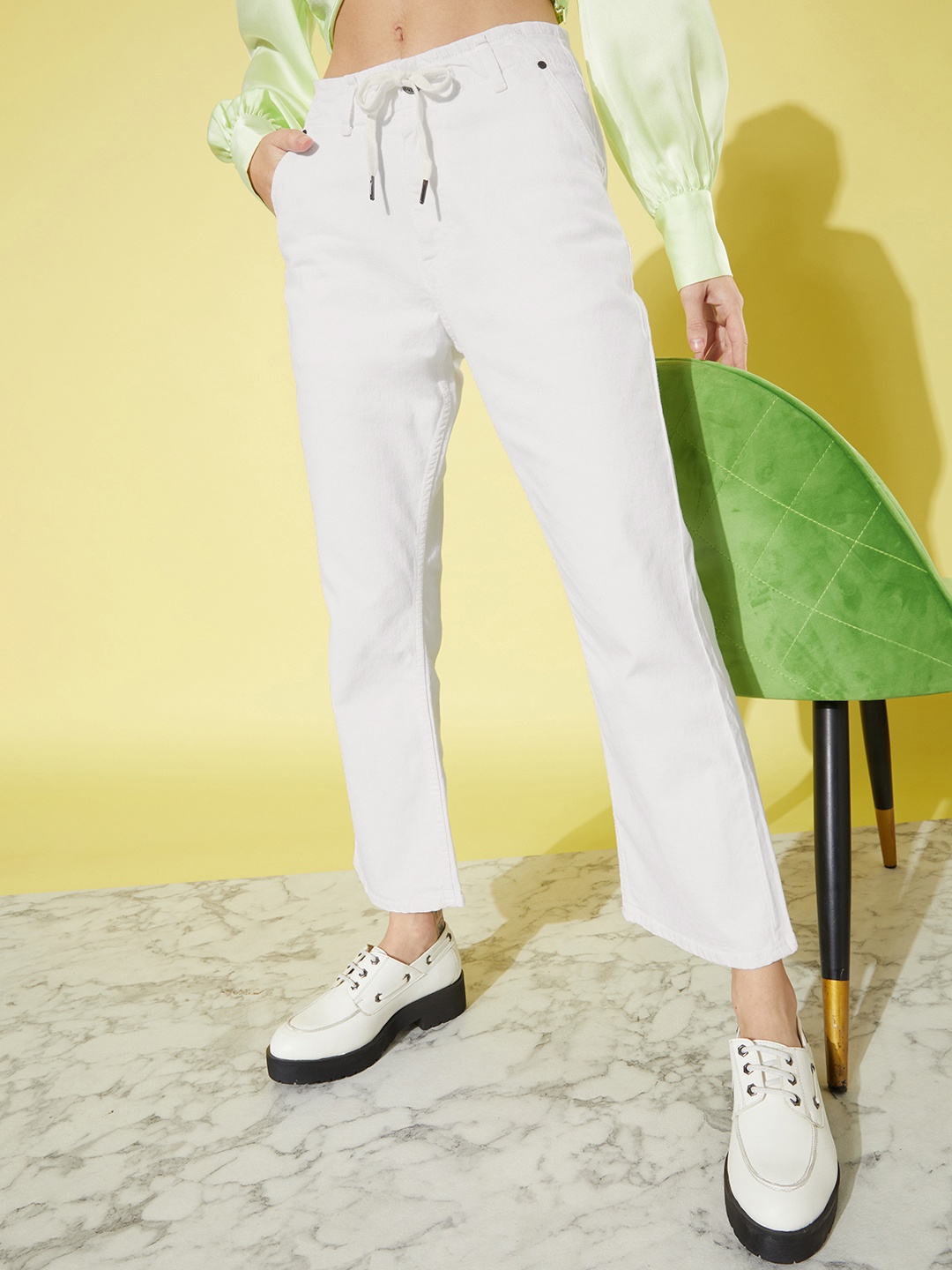 

The Roadster Life Co. Women White Bootcut High-Rise Cropped Stretchable Jeans