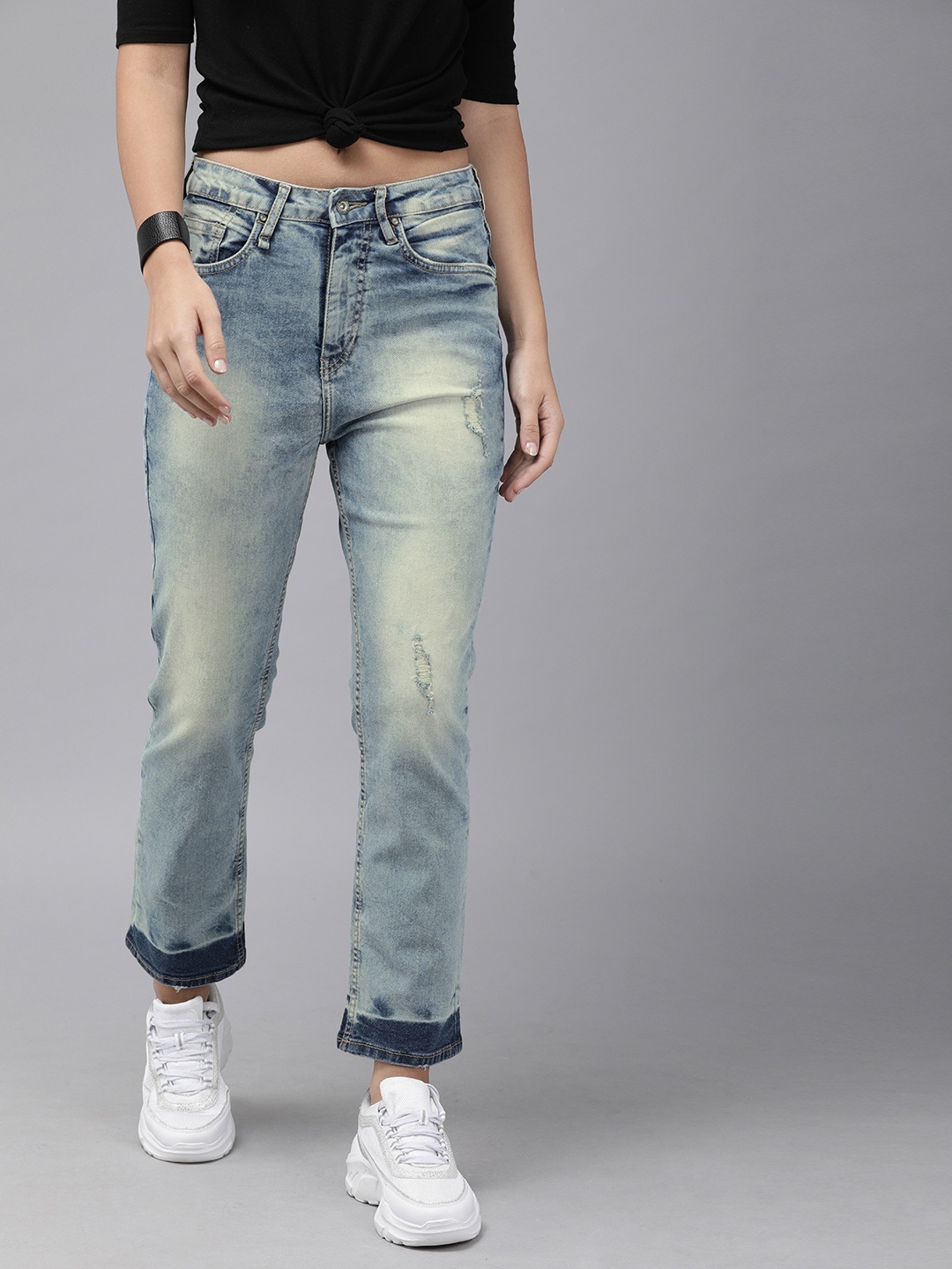 

The Roadster Lifestyle Co Women Blue Slim Fit Mid-Rise Low Distress Jeans