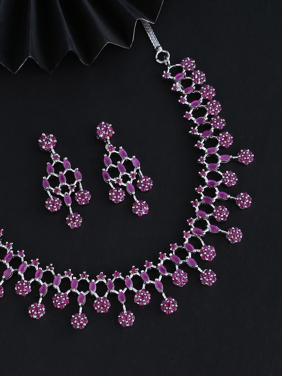

Voylla White & Purple Silver-Plated Stone-Studded Handcrafted Jewellery Set