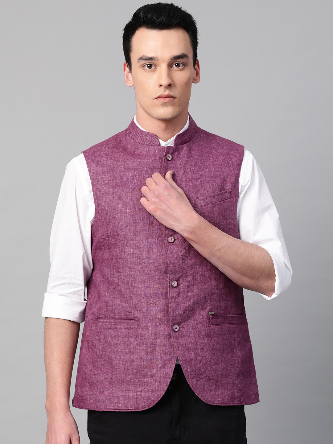 

Blackberrys Men Purple Solid Slim fit Nehru Jacket