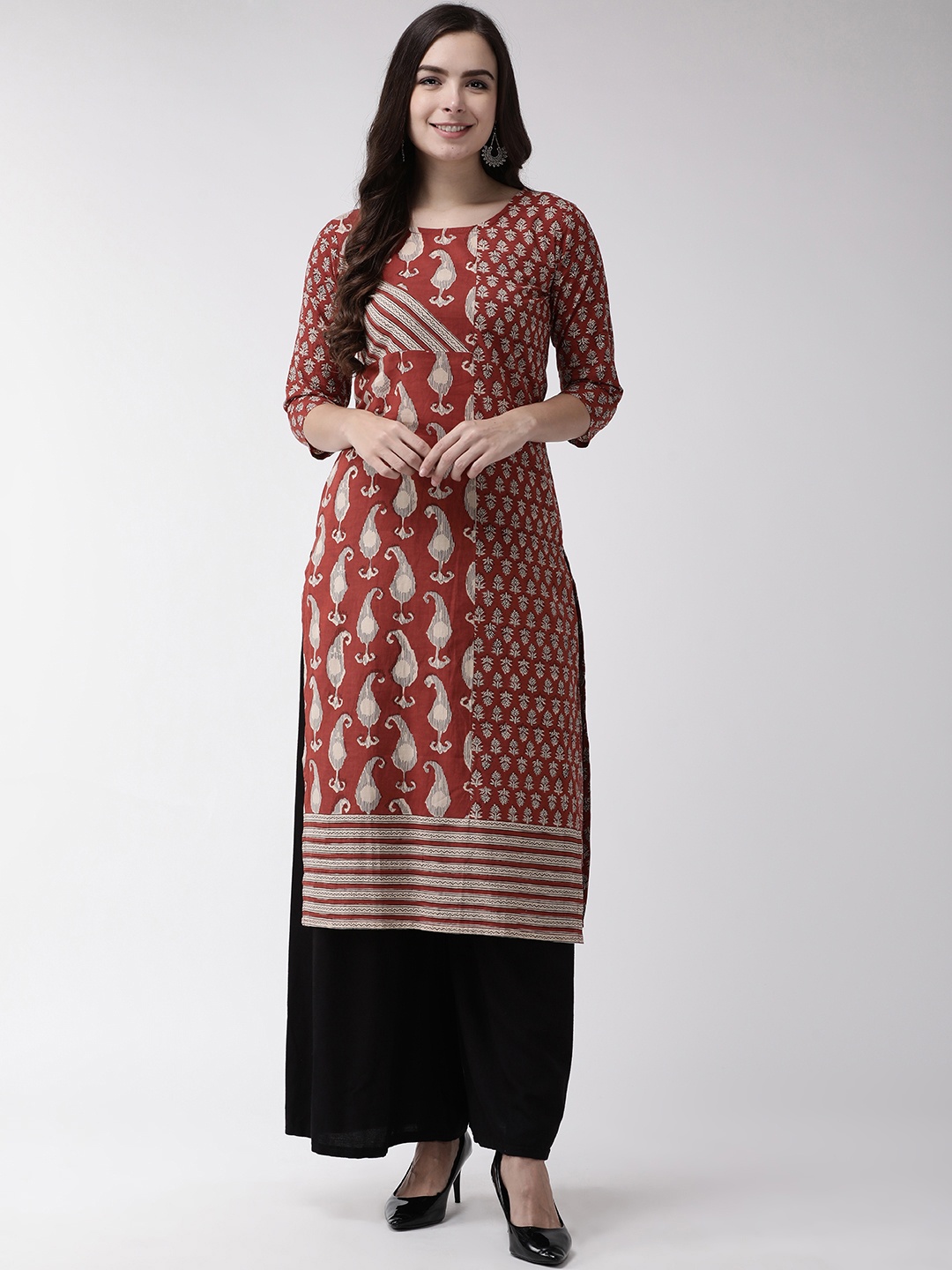 

RANGMAYEE Women Red & Beige Printed Straight Kurta