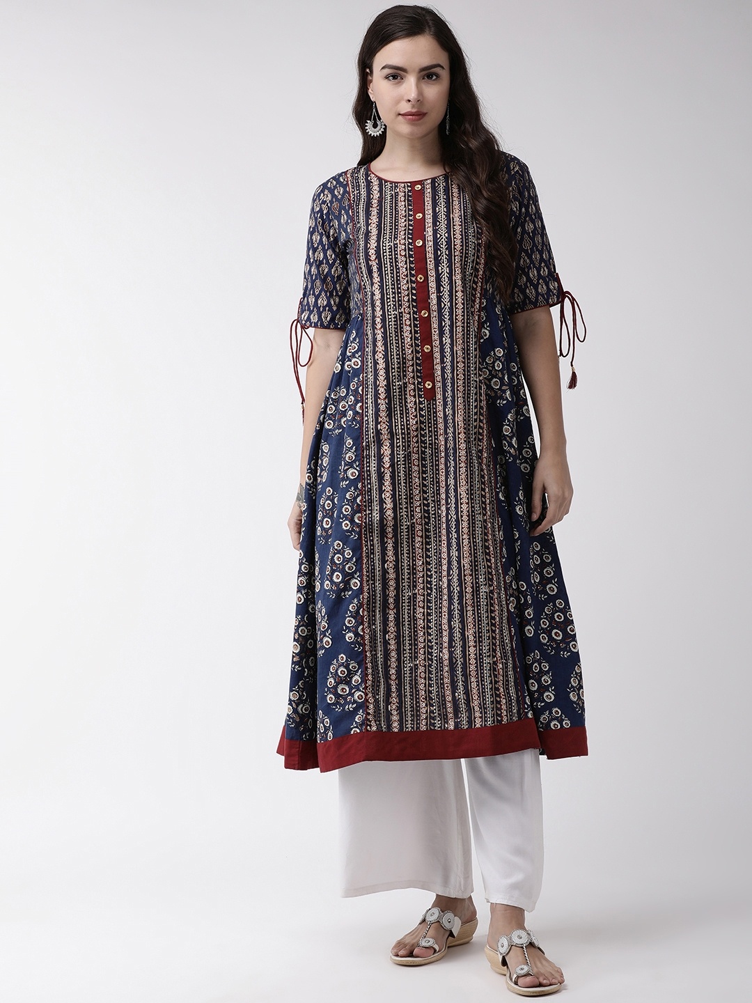 

RANGMAYEE Women Navy Blue & Maroon Printed A-Line Kurta