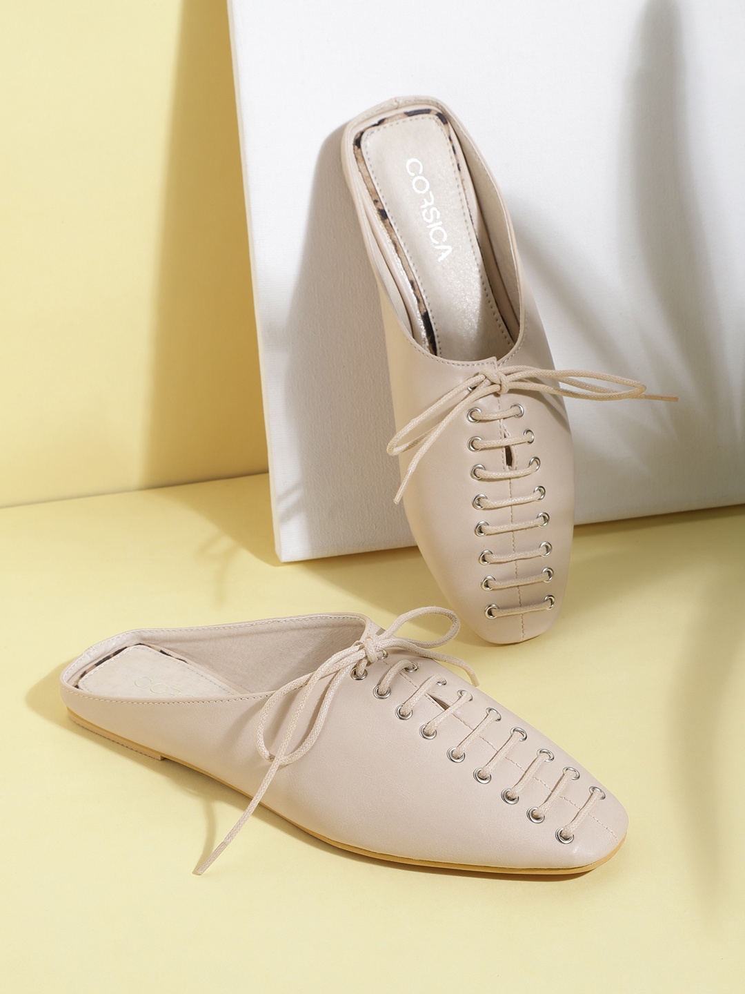 

CORSICA Women Beige Solid Mules with Tie-Up Detail