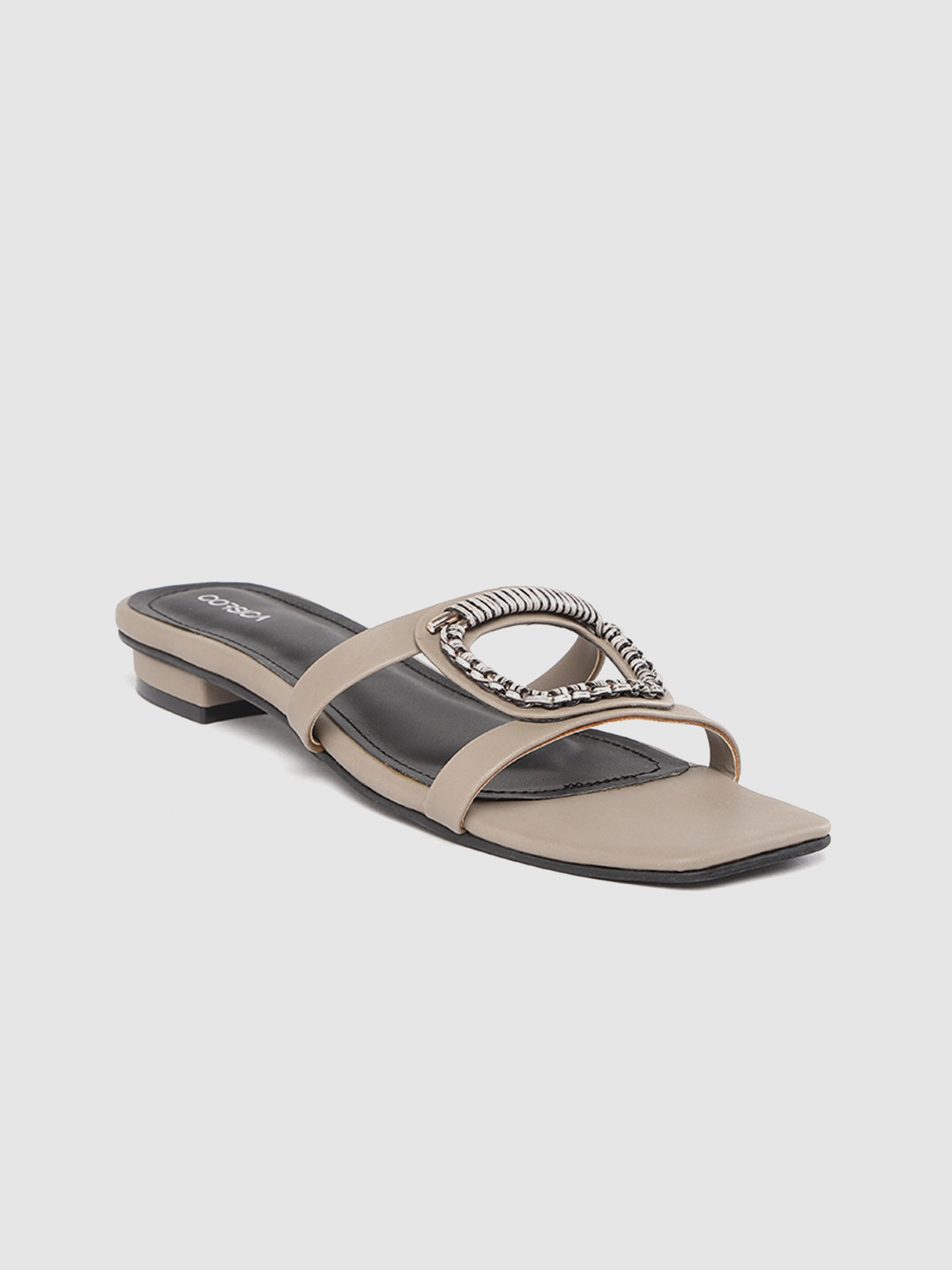 

CORSICA Women Taupe Woven Design Open Toe Flats with Cut-Out Detail