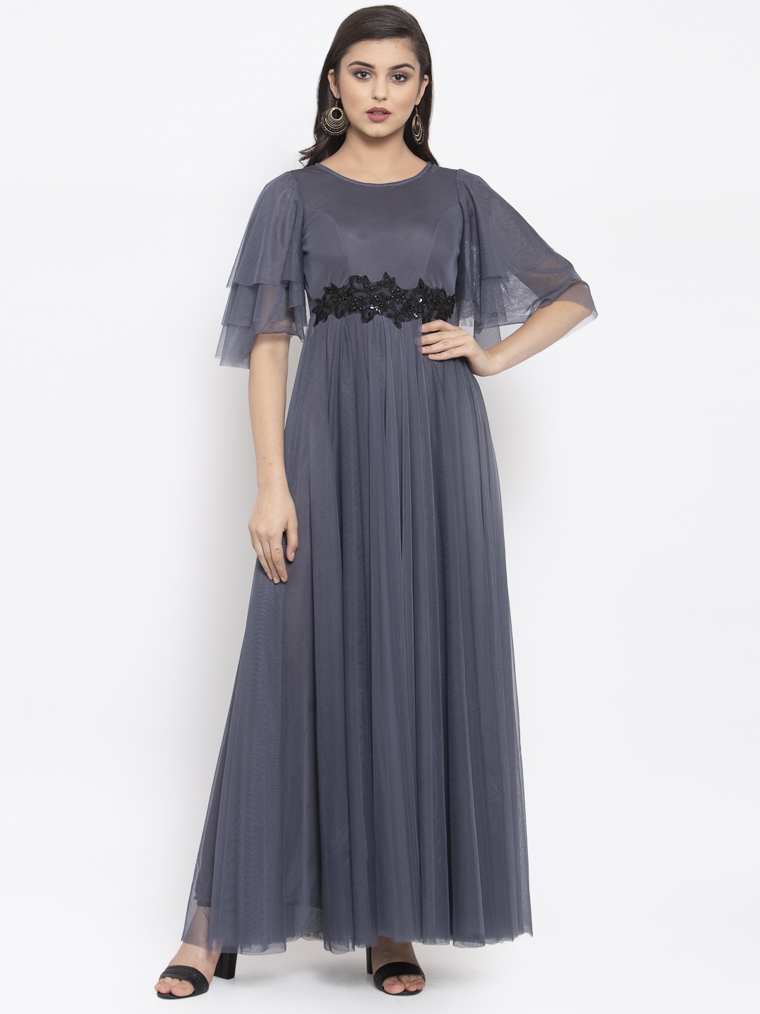 

Just Wow Women Grey Embellished Maxi Dress