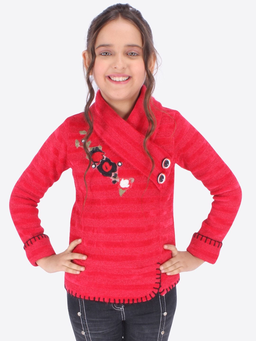 

CUTECUMBER Girls Red Self Design Top