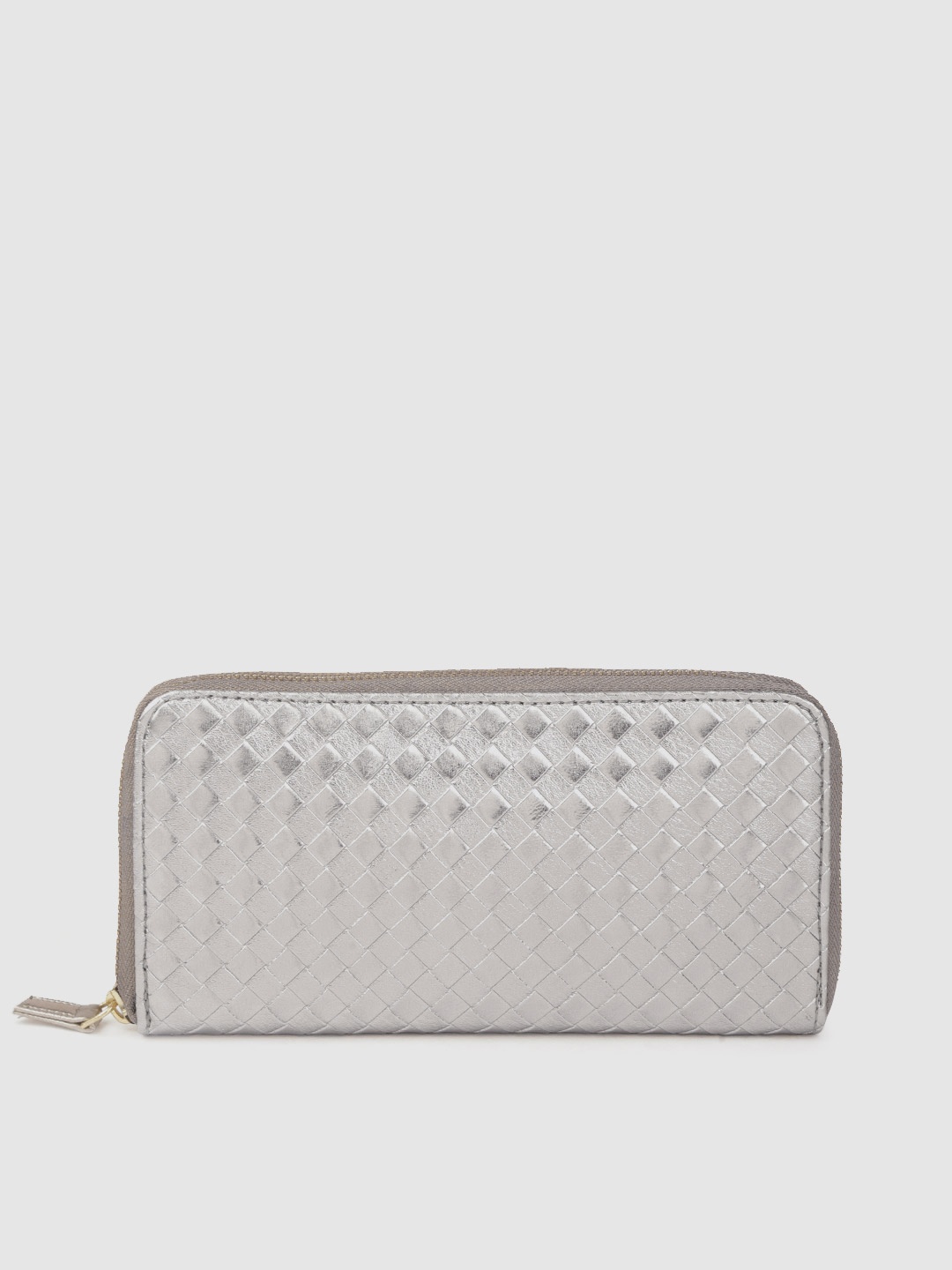 

Carlton London Women Silver-Toned Basketweave Textured Zip Around Wallet