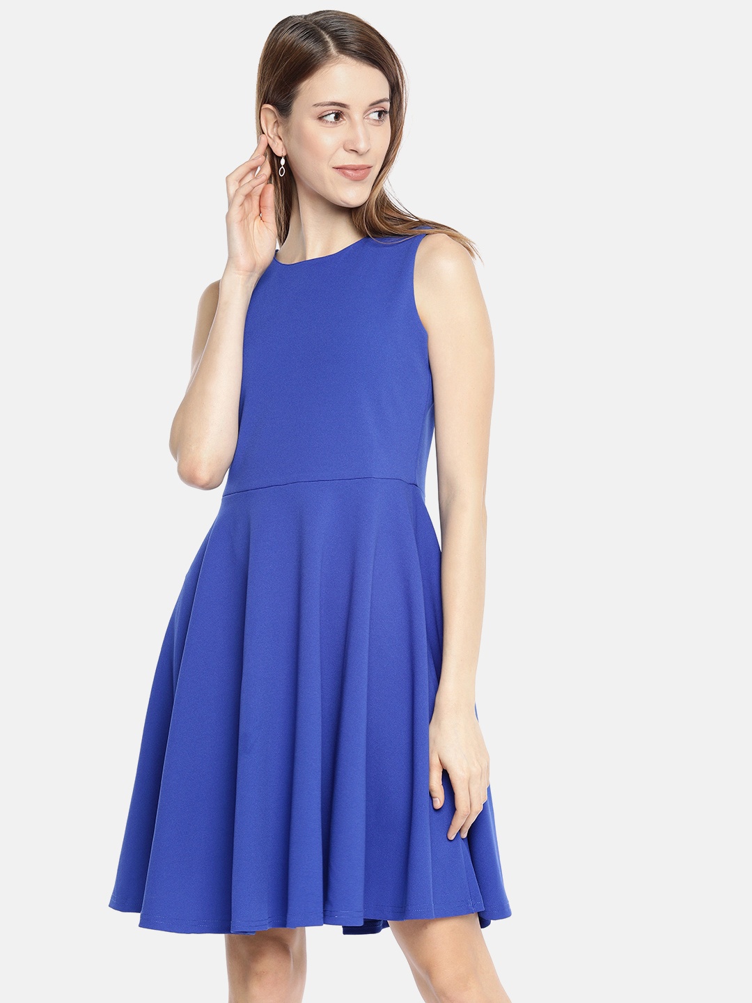 

AND Women Blue Solid Fit and Flare Dress